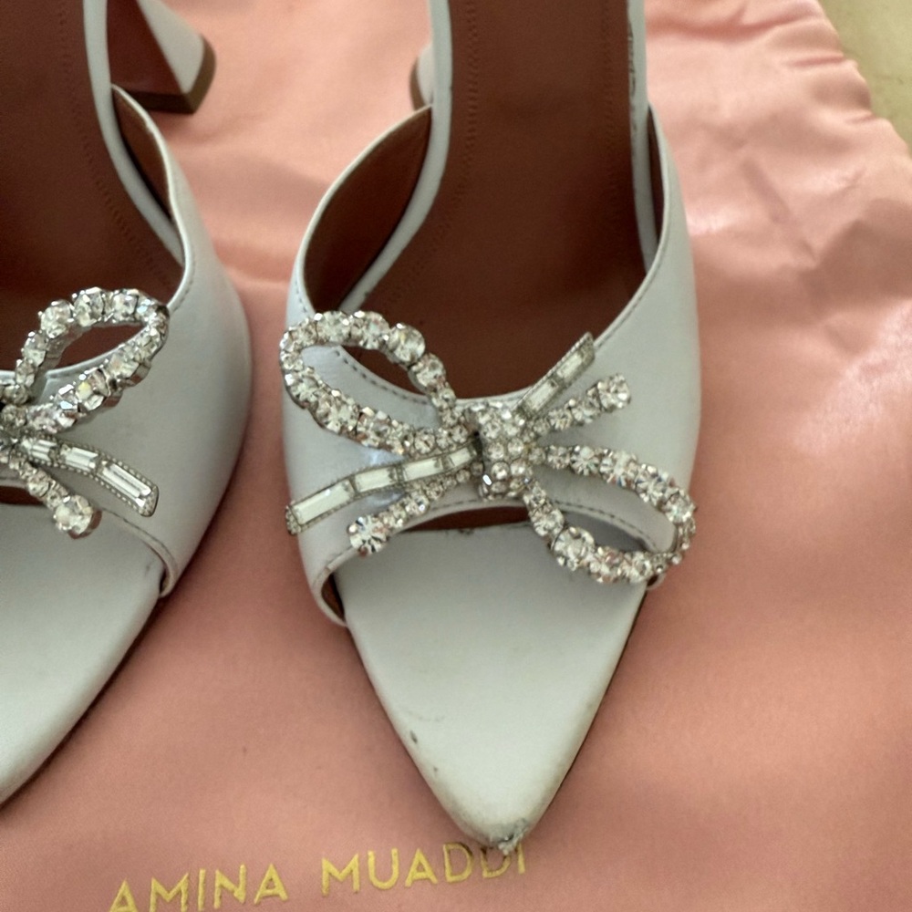 Amina Muaddi White Rosie Slipper - Picture 3 of 10